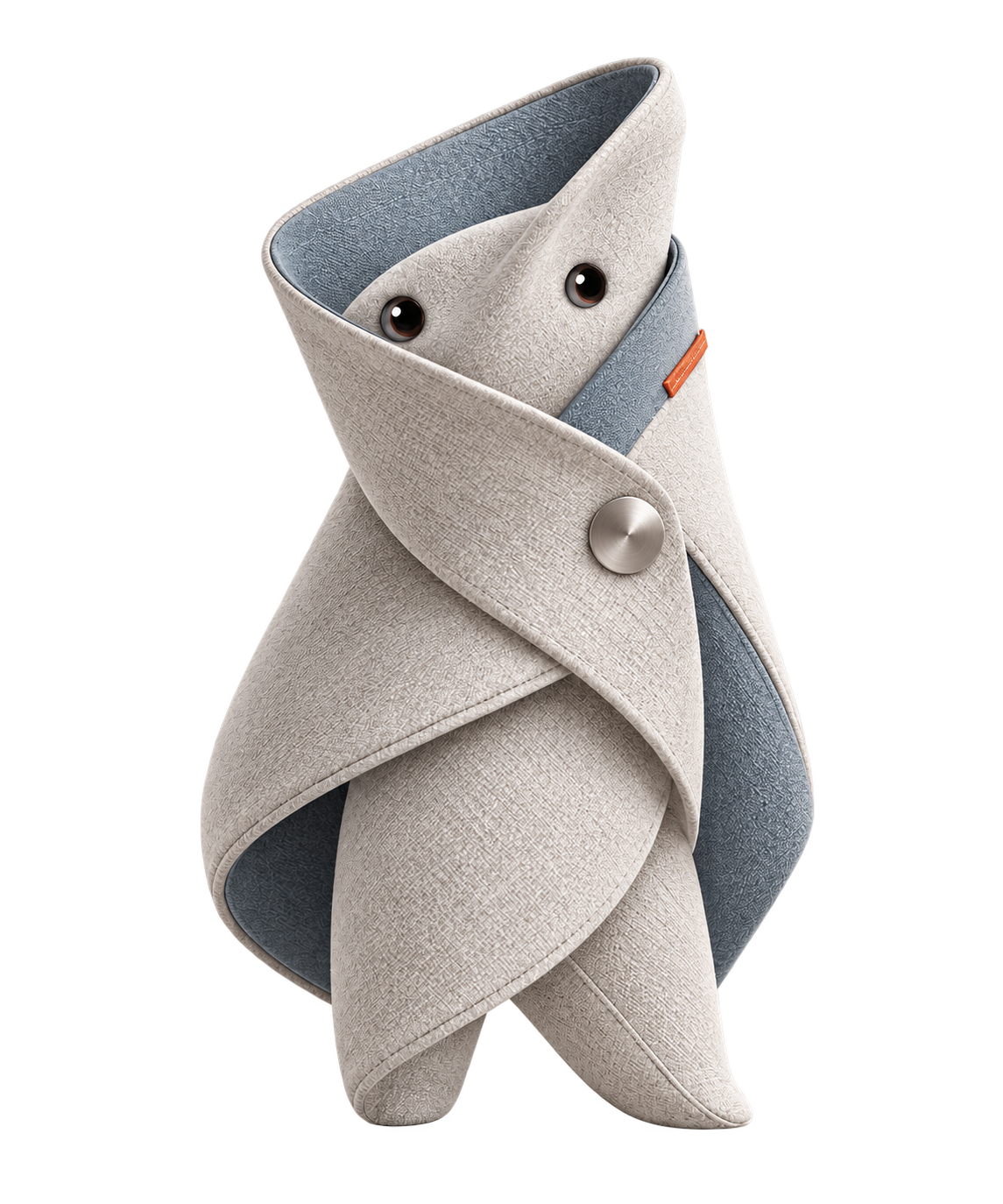 The Nomyclo mascot, a friendly little character made of folded layers of fabric